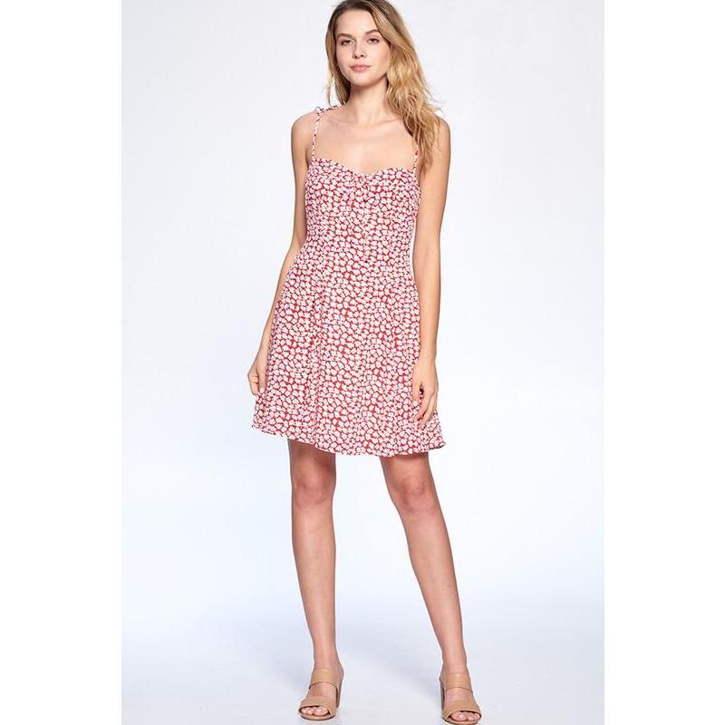 Floral Spaghetti Strap Dress (Red)