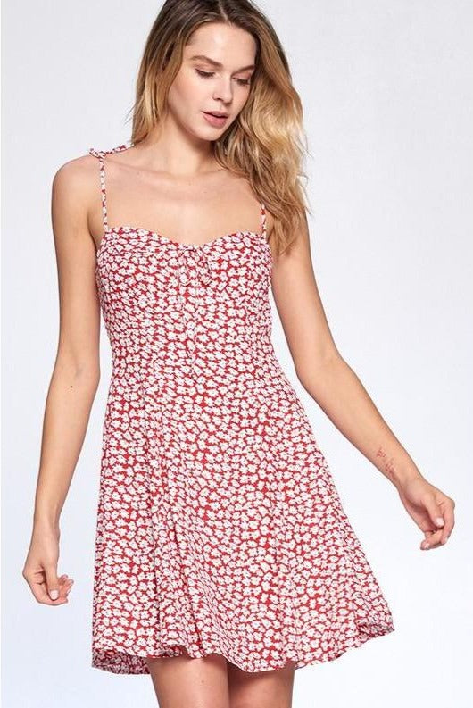 Floral Spaghetti Strap Dress (Red)