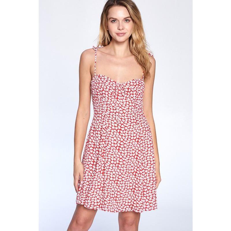 Floral Spaghetti Strap Dress (Red)