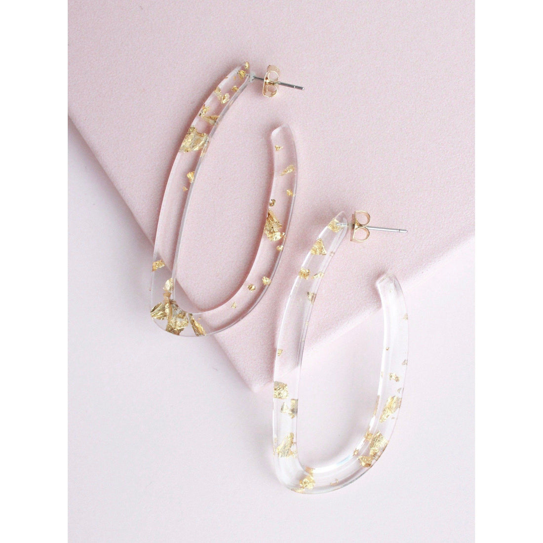 Gold Flake Acrylic Oval Hoop Earrings