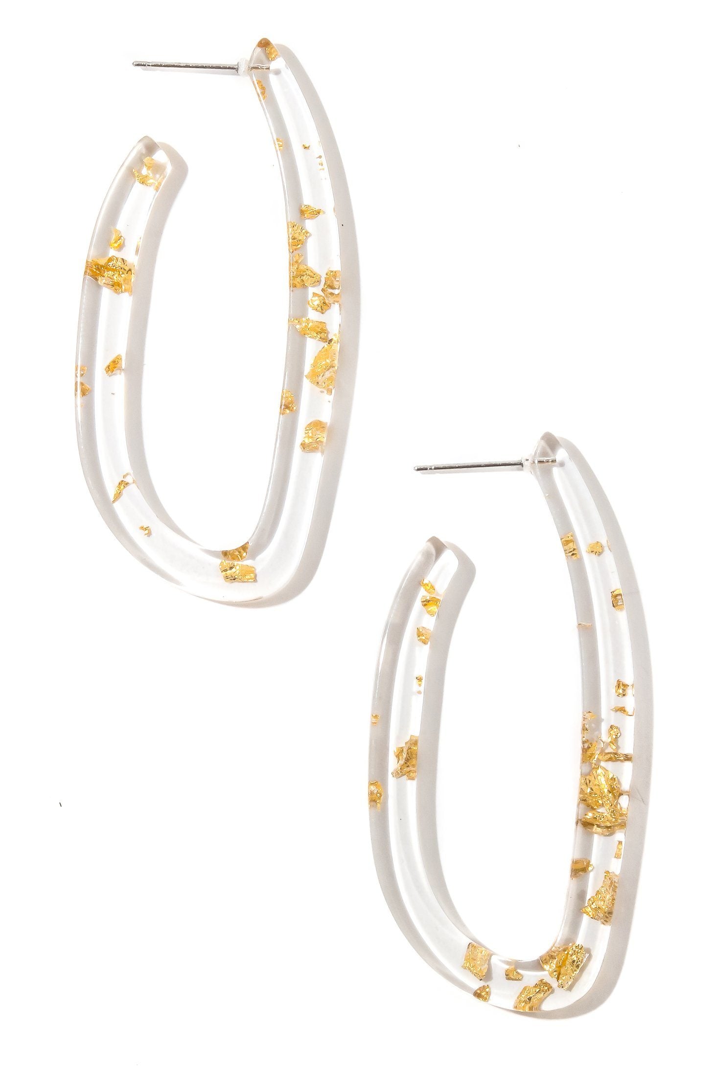 Gold Flake Acrylic Oval Hoop Earrings