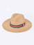 Green and Red Ribbon Straw Woven Fedora Hat - Tan