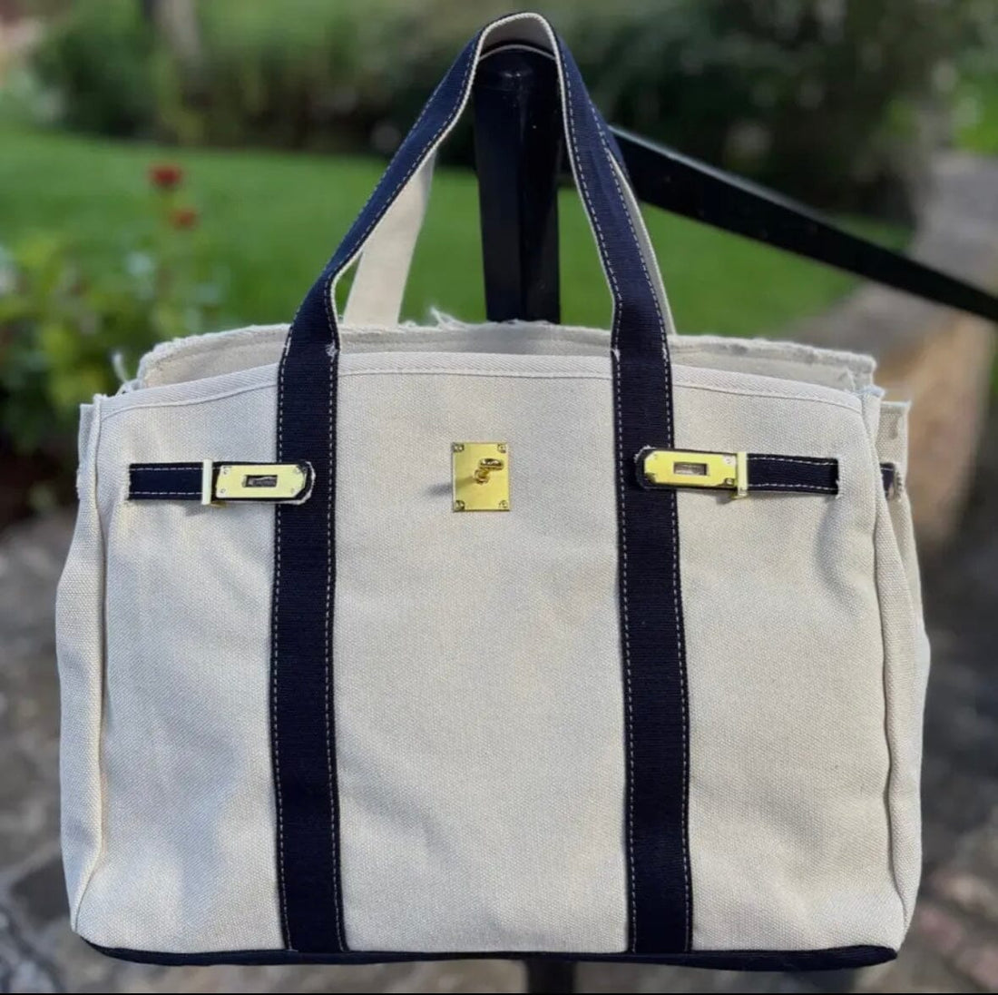 Boatkin Custom Canvas Contrast Navy Trim Tote Bag