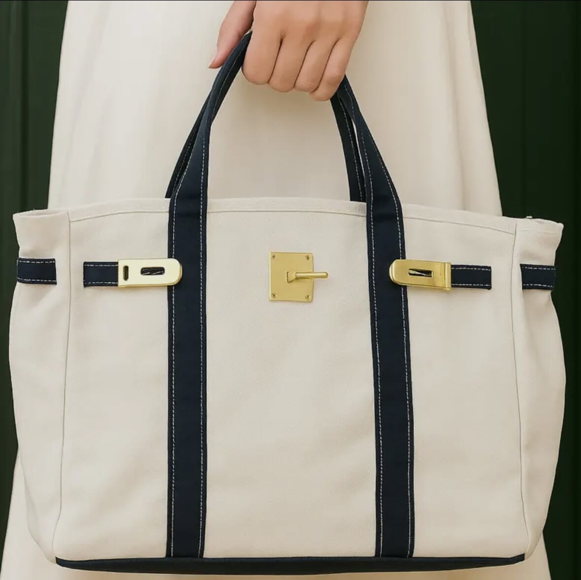 Boatkin Custom Canvas Contrast Navy Trim Tote Bag