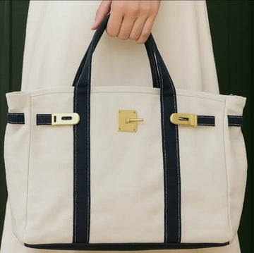 Boatkin Custom Canvas Contrast Navy Trim Tote Bag