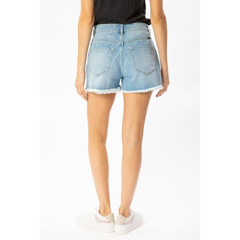 High Rise Distressed Light Wash Denim Jean Shorts