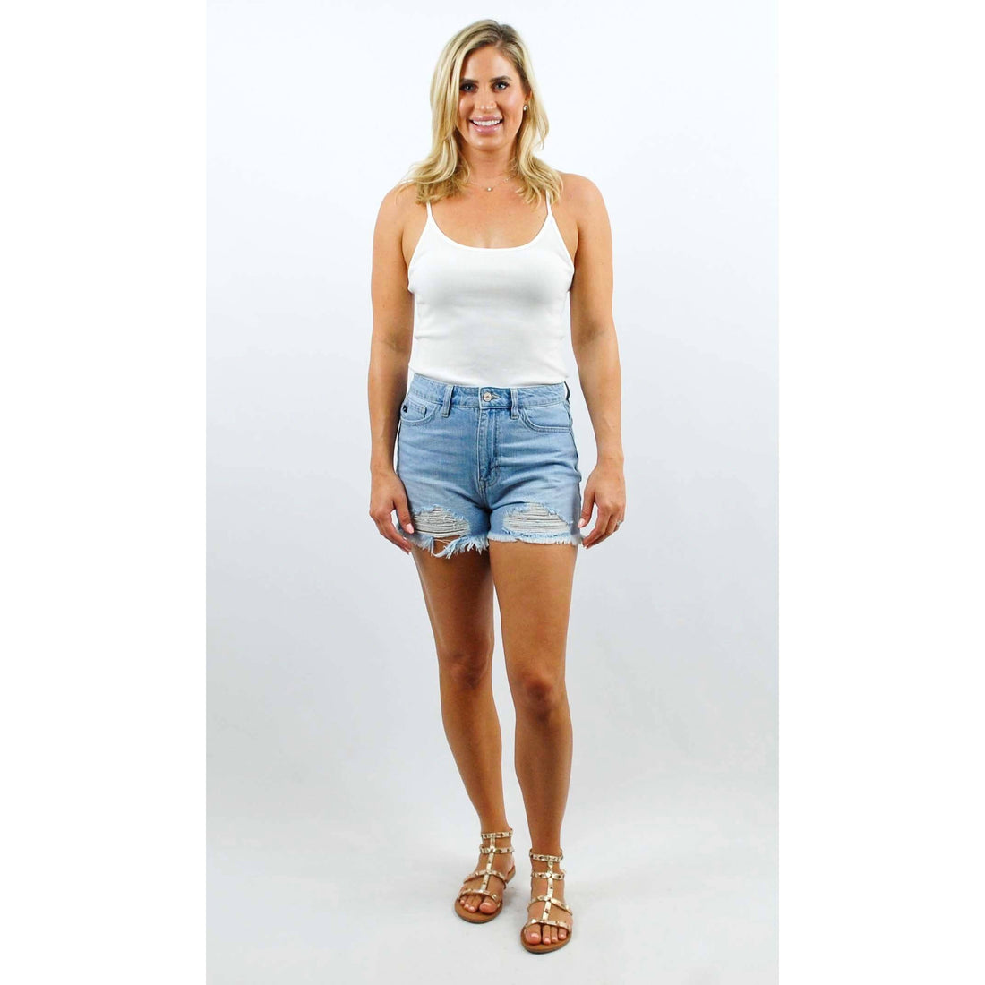 High Rise Distressed Light Wash Denim Jean Shorts