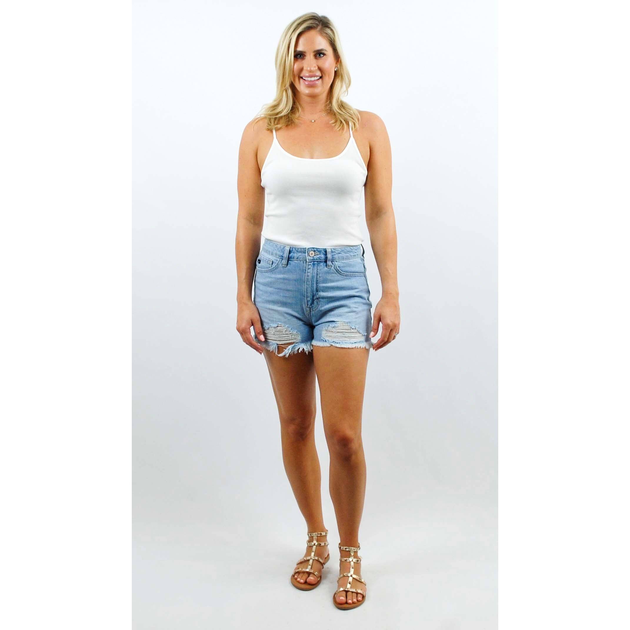 High Rise Distressed Light Wash Denim Jean Shorts