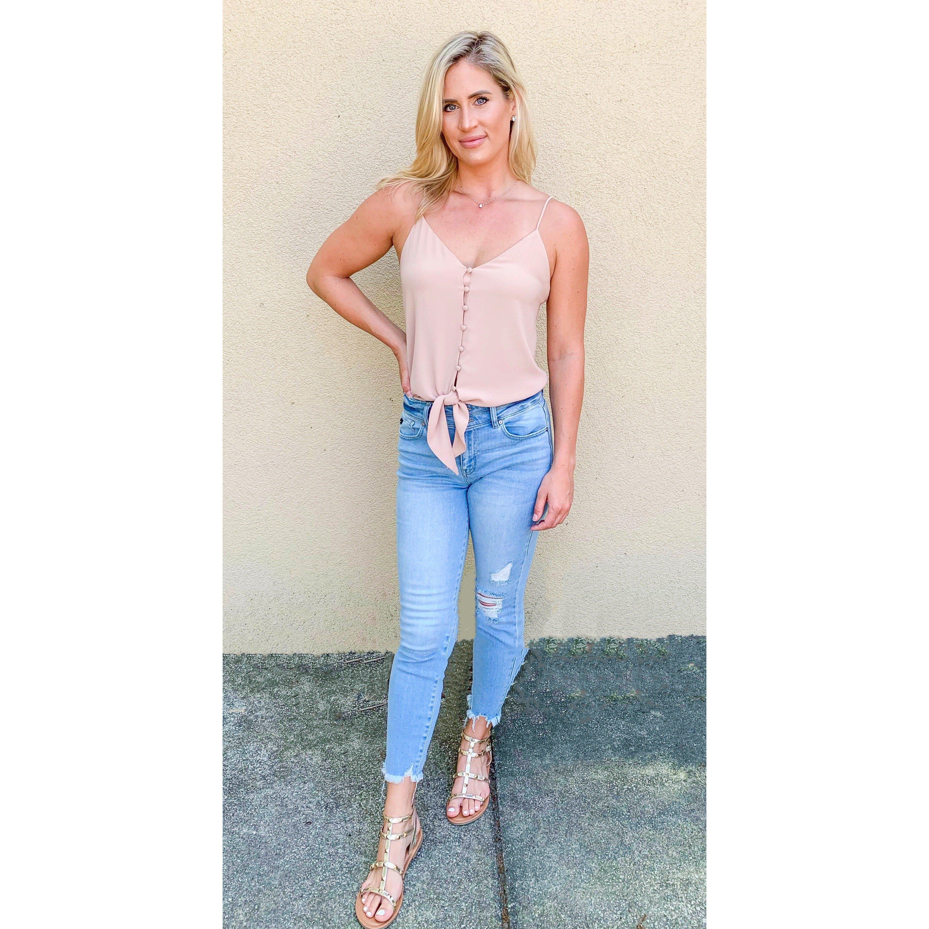 High Rise Distressed Light Wash Skinny Jeans