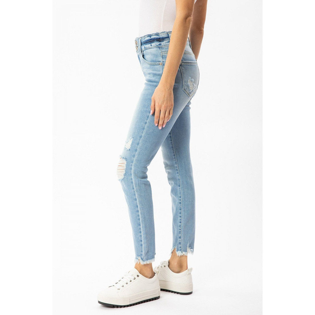 High Rise Distressed Light Wash Skinny Jeans