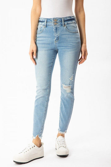 High Rise Distressed Light Wash Skinny Jeans