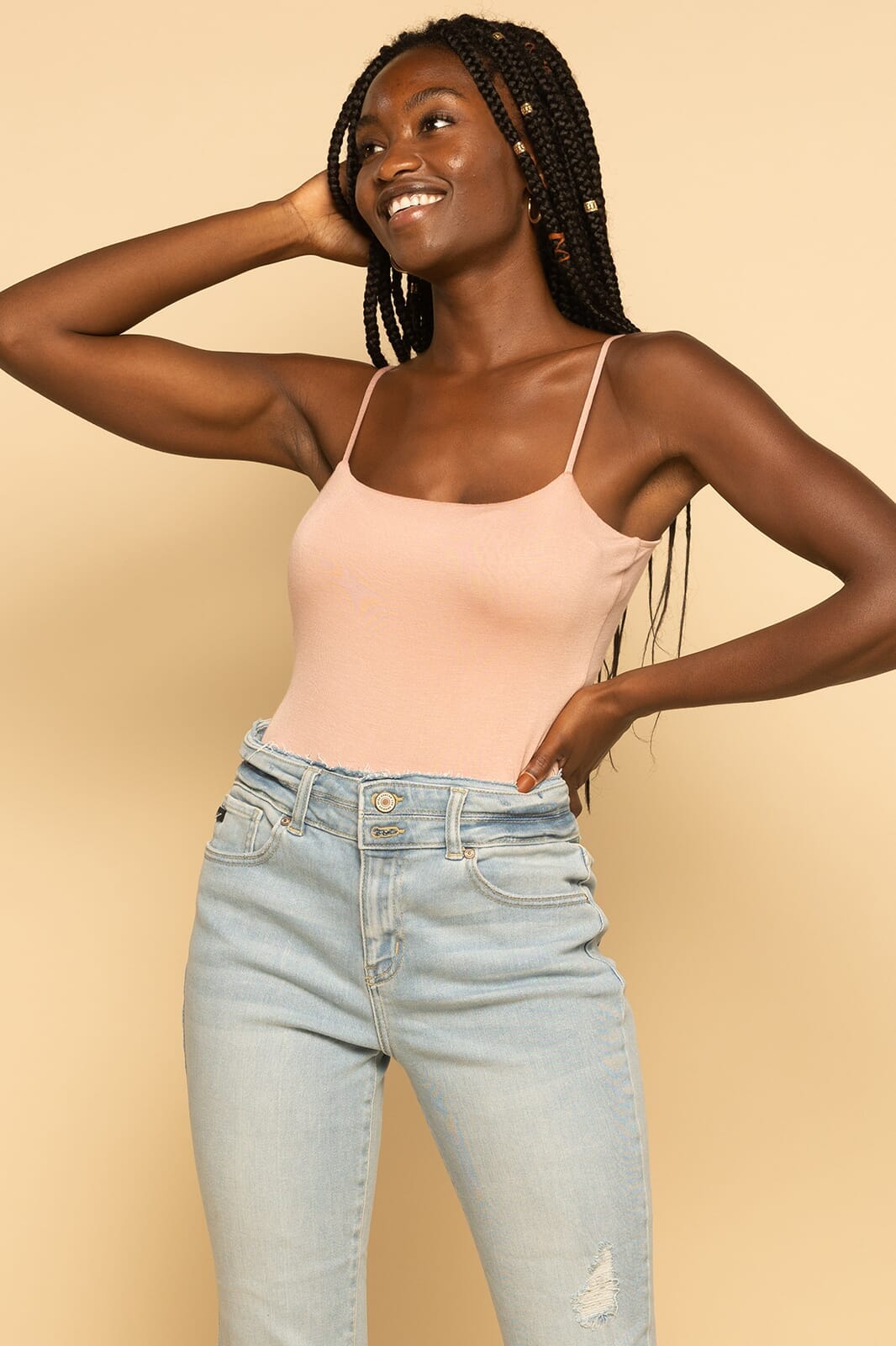 Light Pink Strappy Cami Square Neck Bodysuit