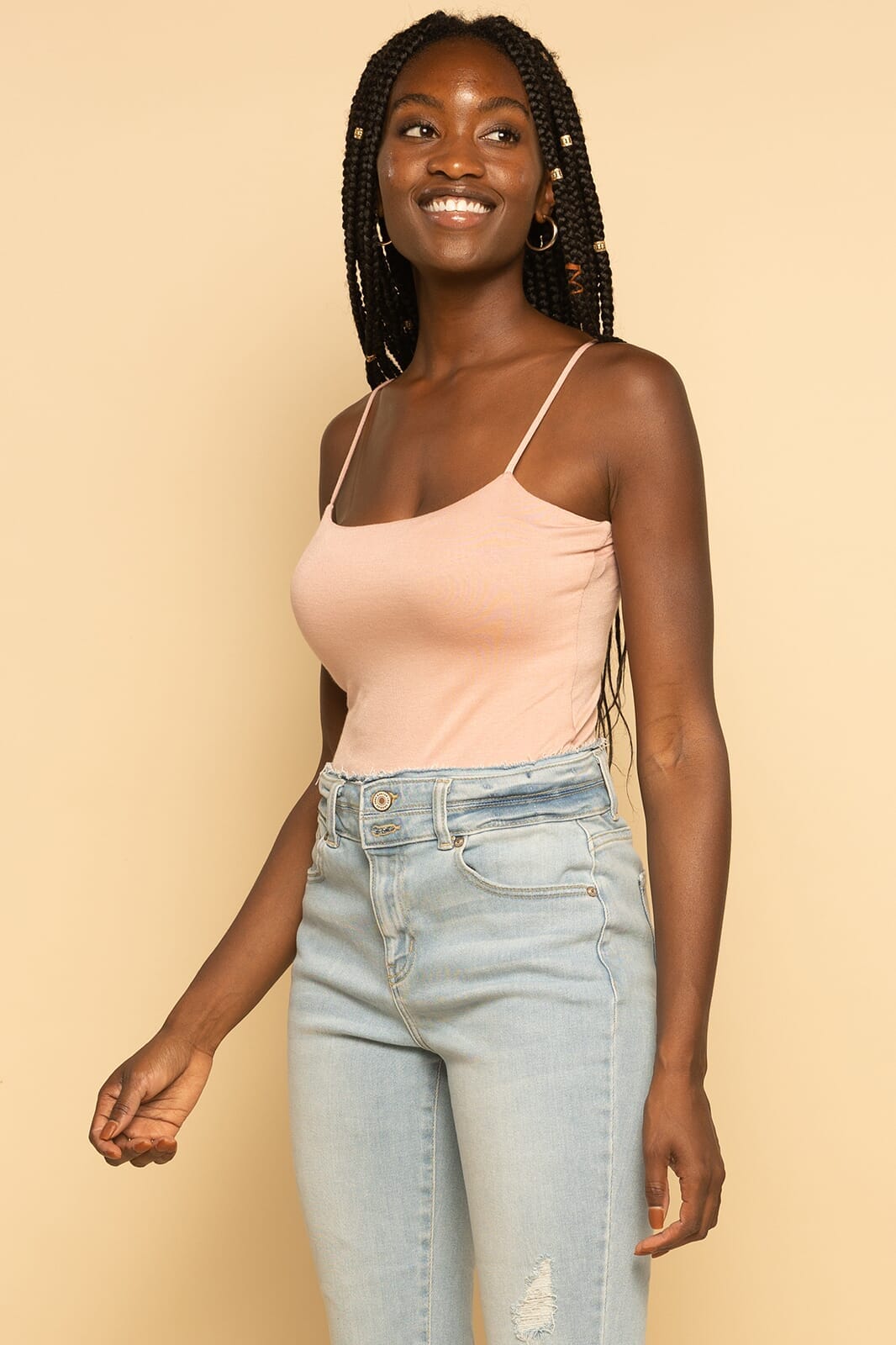 Light Pink Strappy Cami Square Neck Bodysuit