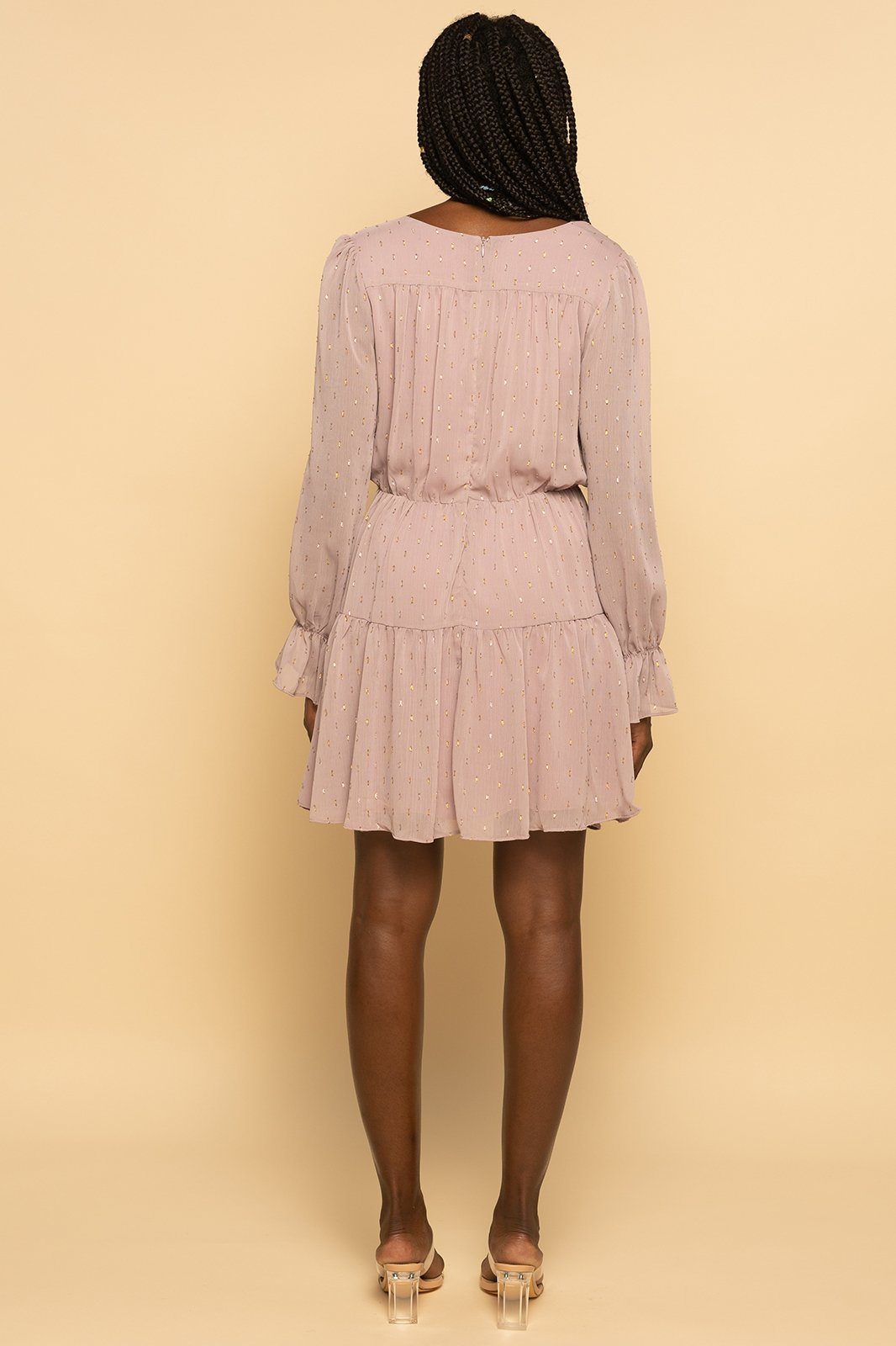 Lavender Haze Metallic Swiss Dot Babydoll Mini Dress
