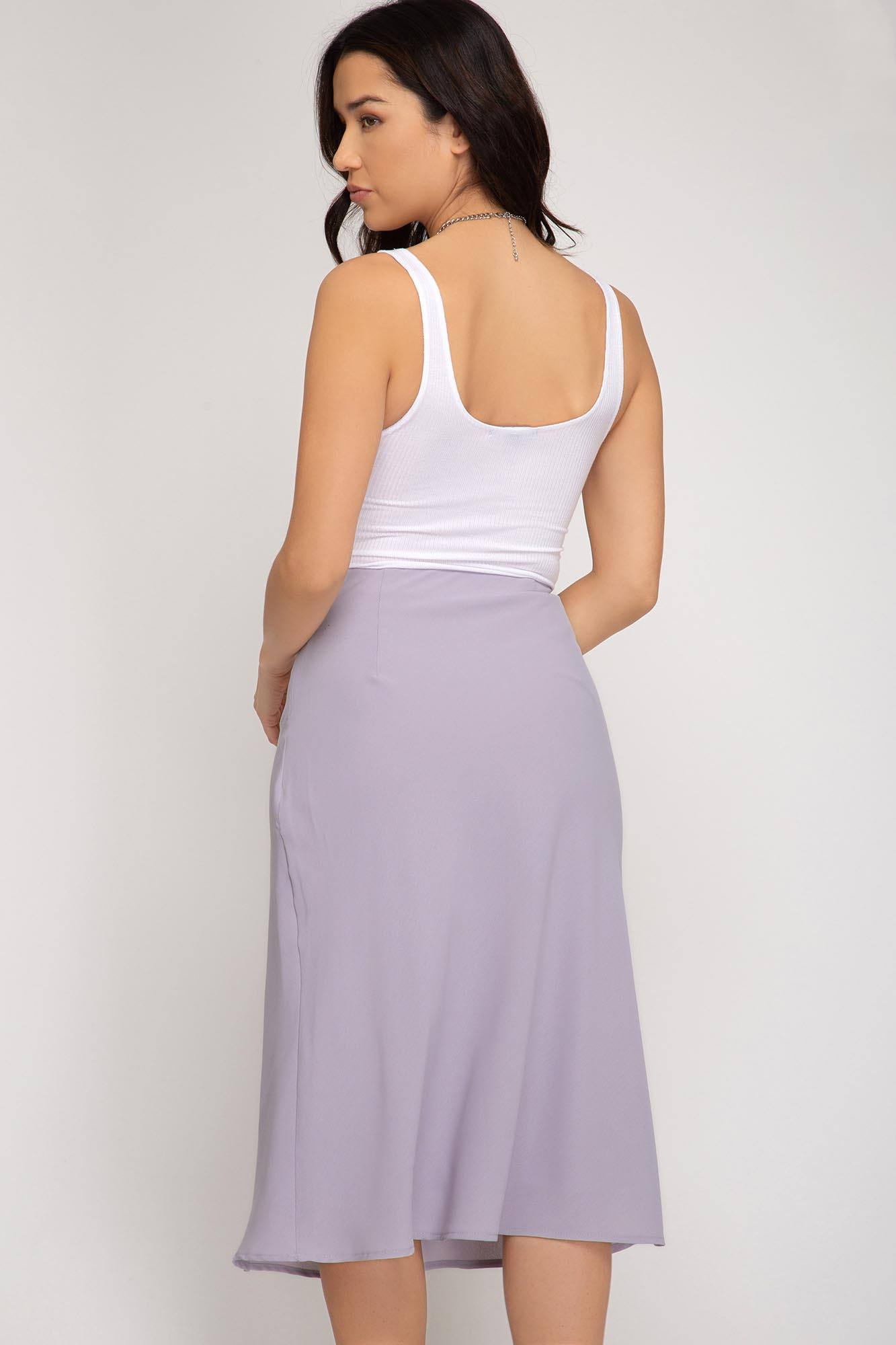 Lilac Purple Woven Bias Midi Skirt