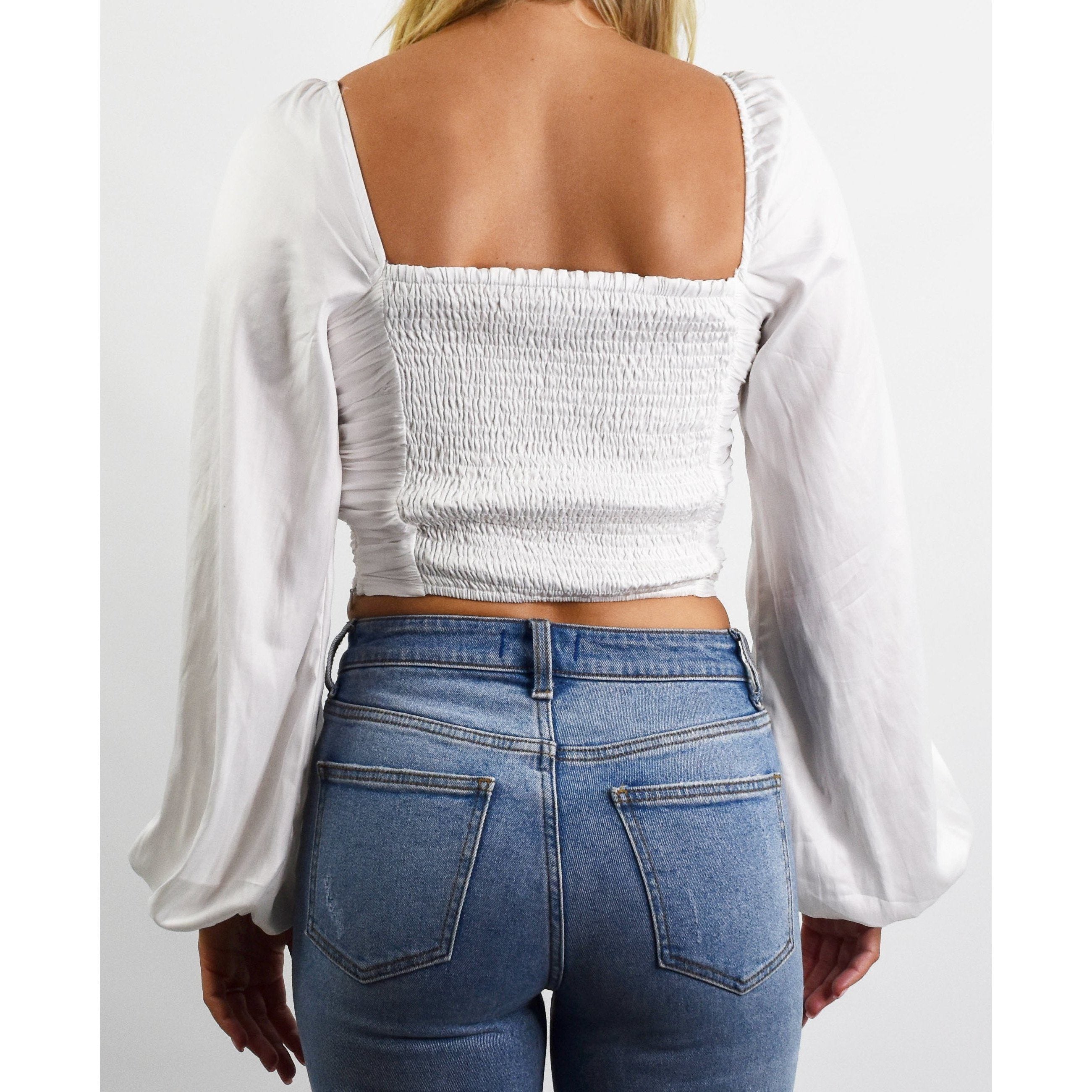 Long Sleeve Square Neck Cropped Top