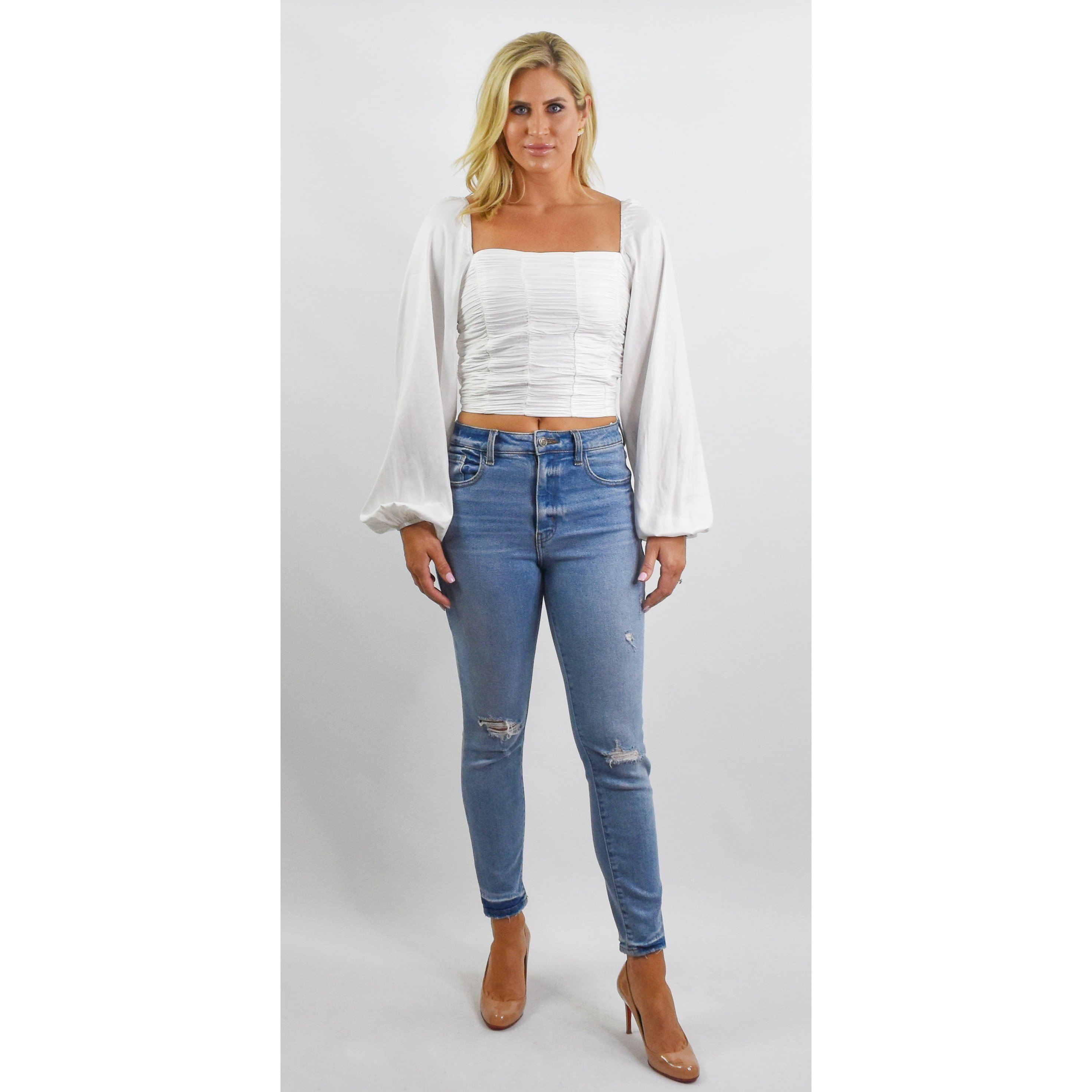 Long Sleeve Square Neck Cropped Top