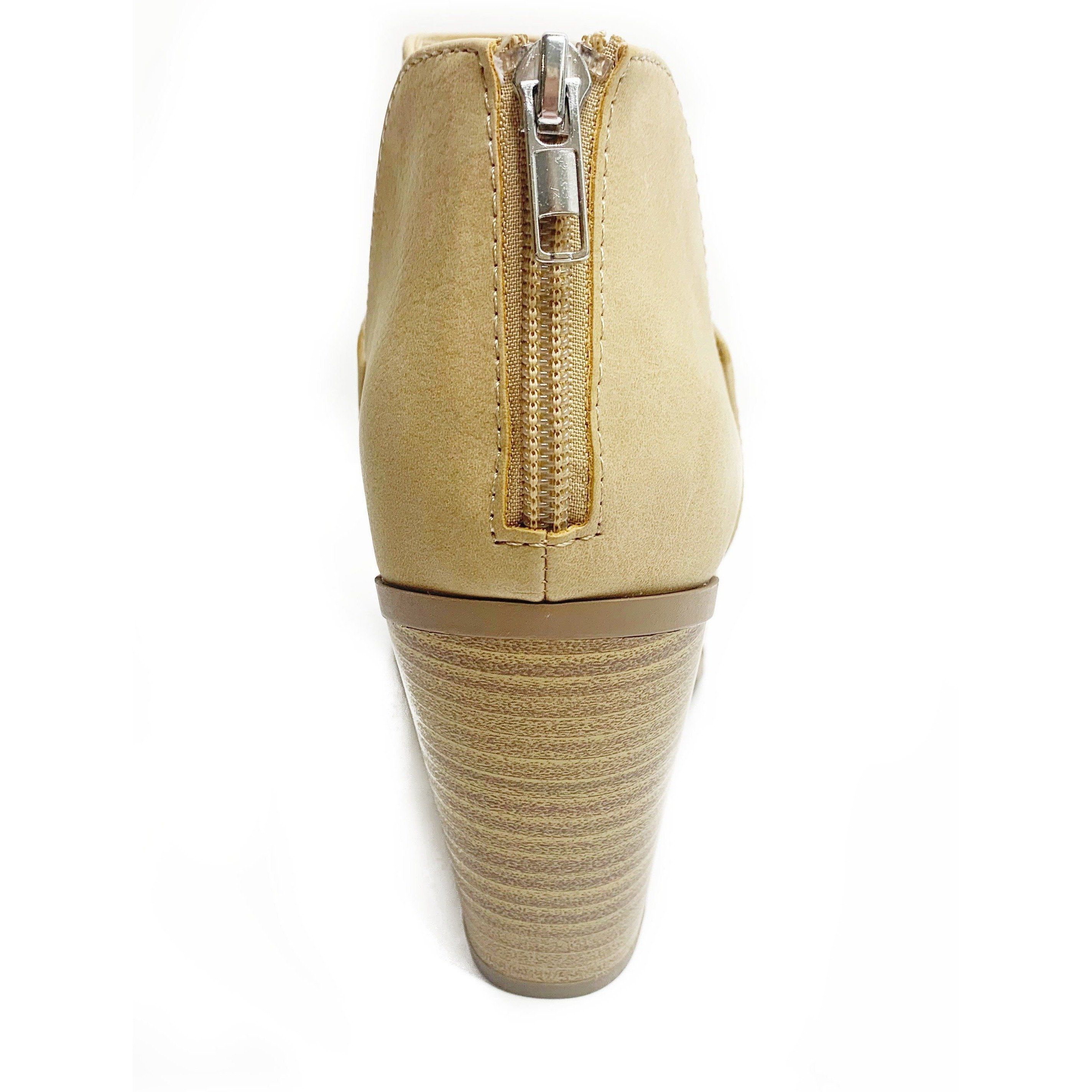 Lori Beige Brown Cut-Out Ankle Booties