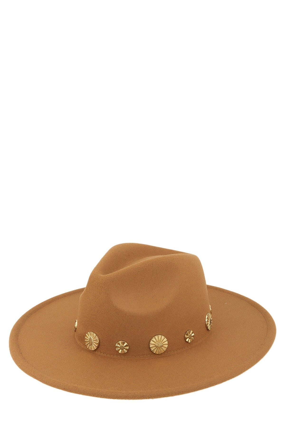 Metal Coin Disc Felt Wide Brim Hat Fedora