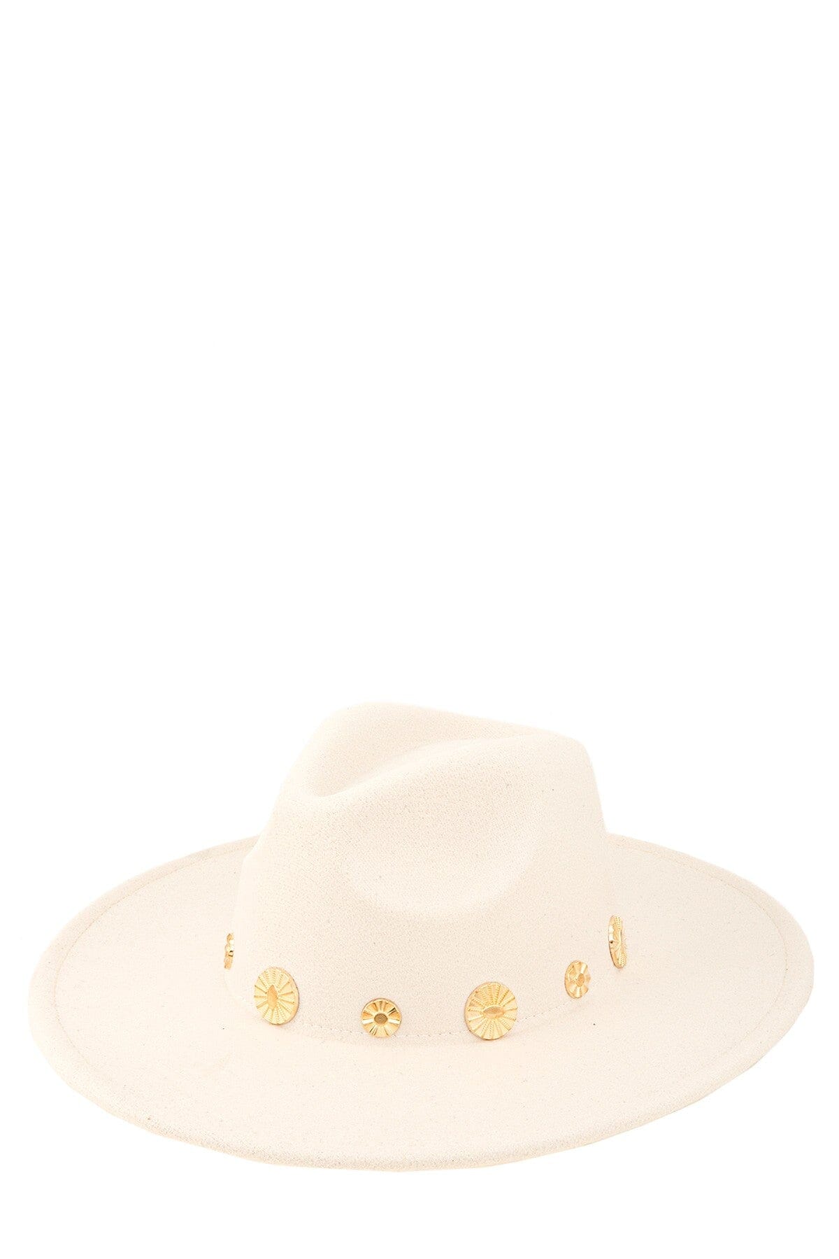 Metal Coin Disc Felt Wide Brim Hat Fedora