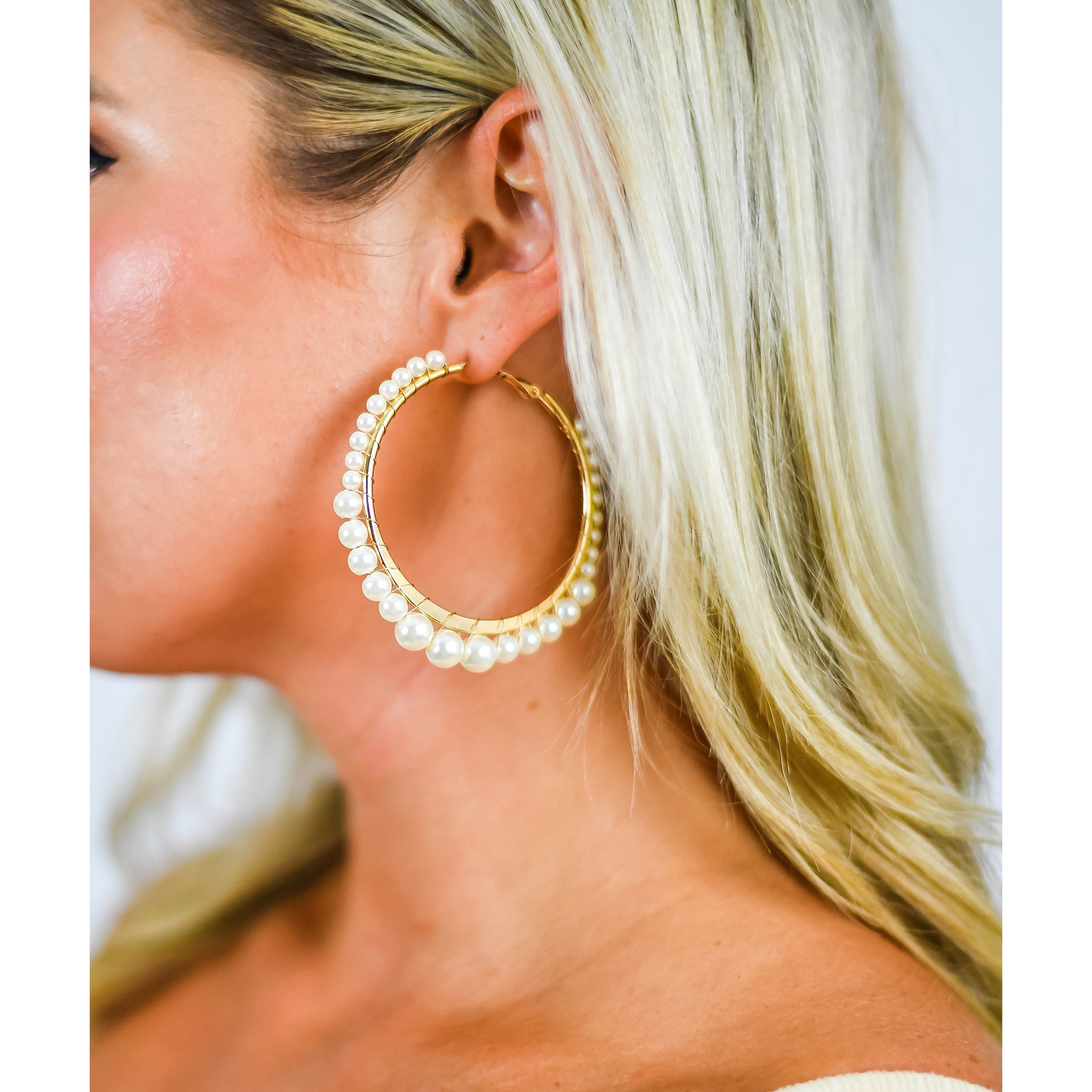 Multi Pearl Gold Hoop Earrings