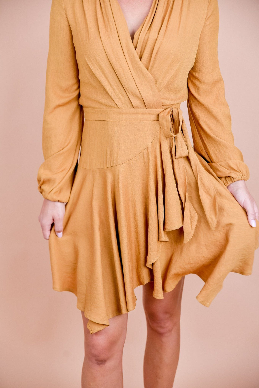 Mustard Yellow Pleated Wrap Dress