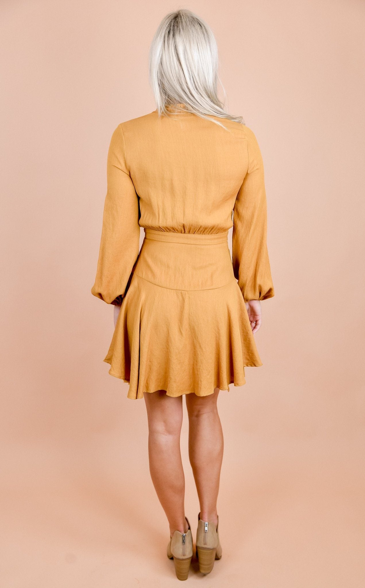 Mustard Yellow Pleated Wrap Dress