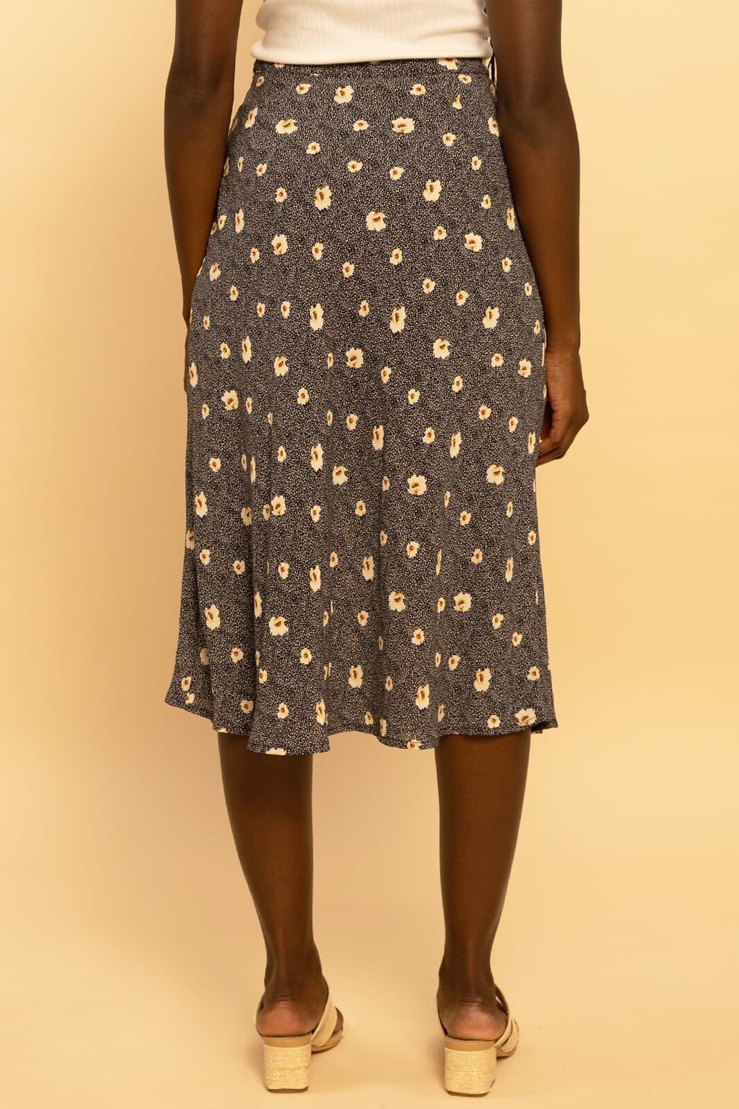 Navy Blue Floral Midi Skirt