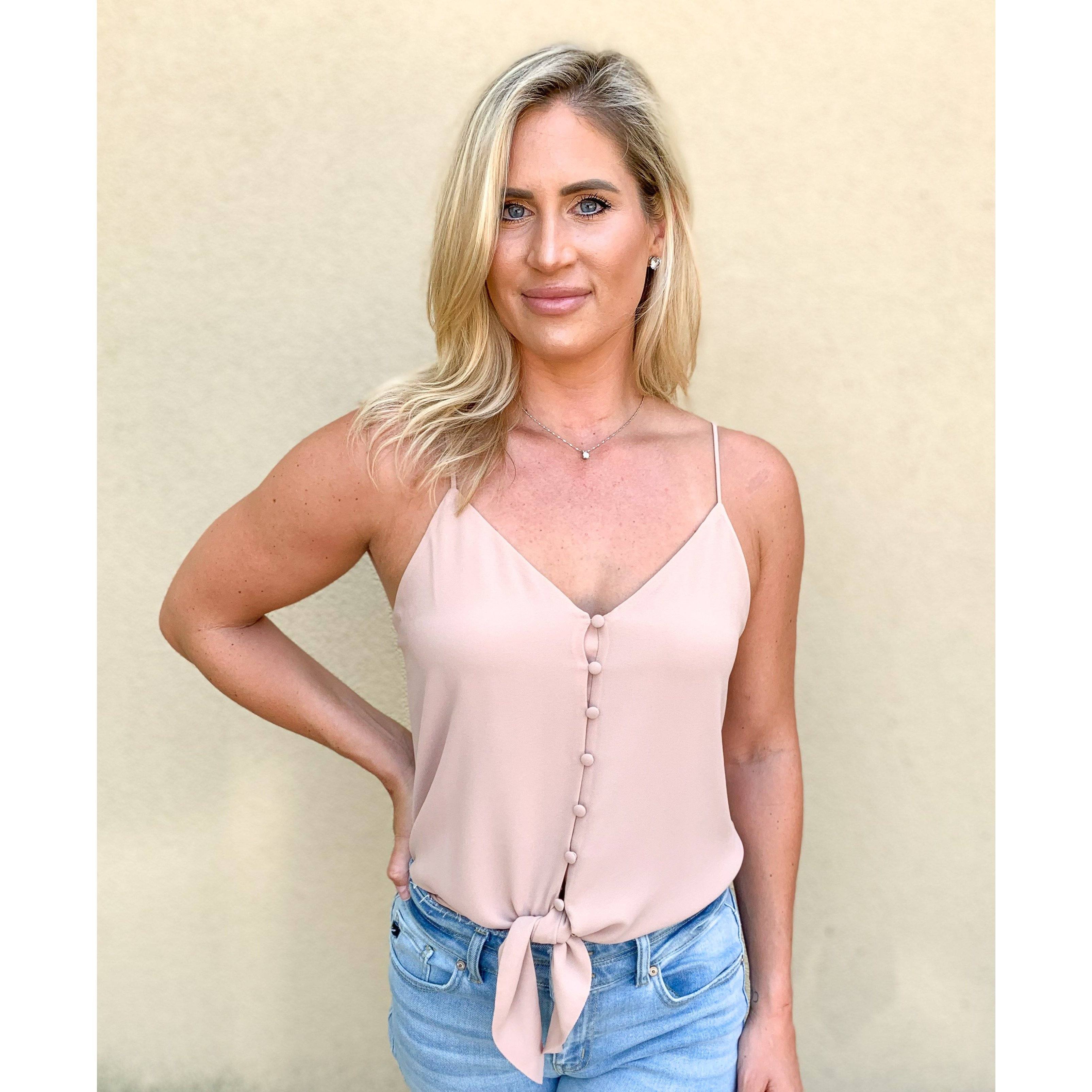 Nude Button Up Tie-Front Strappy Cami Top