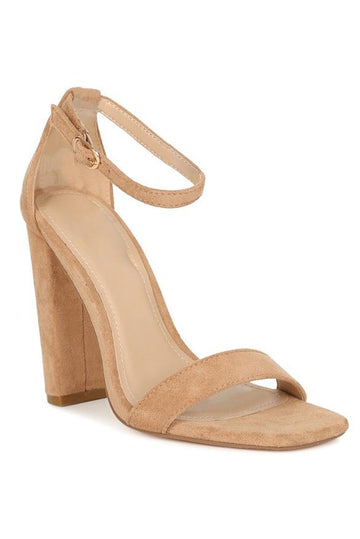 Nude Taupe Suede Ankle Strap Open Toe Sandals Heels