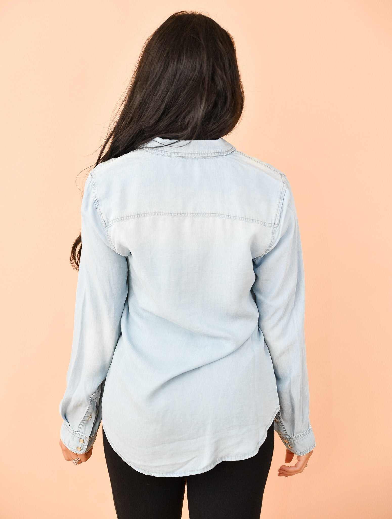 Oversized Chambray Button Up Denim Shirt Light Wash