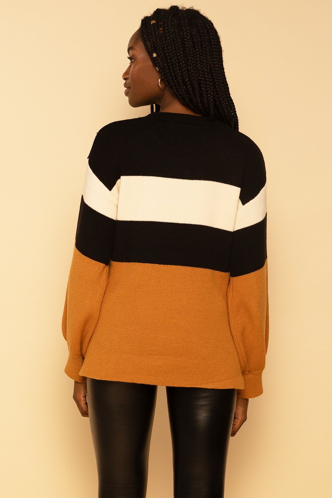 Oversized Colorblock Bubble Sleeve Knit Sweater