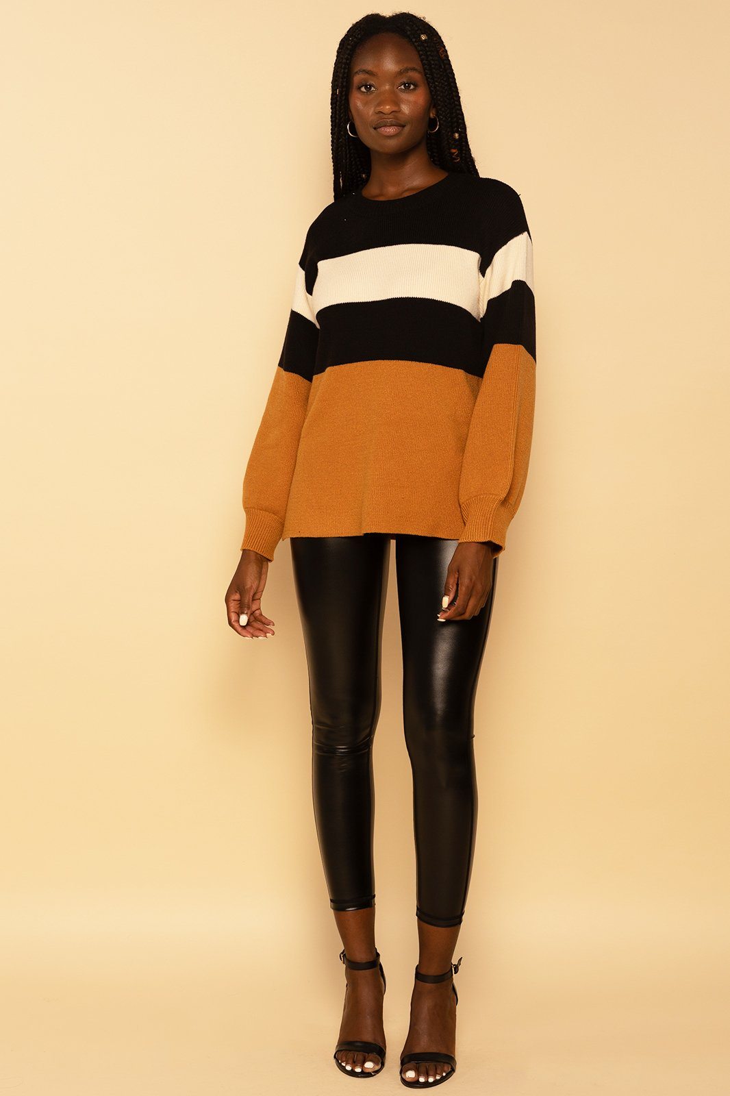 Oversized Colorblock Bubble Sleeve Knit Sweater