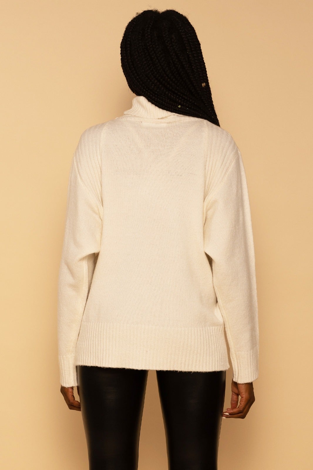 Oversized Cream Turtleneck Knit Sweater