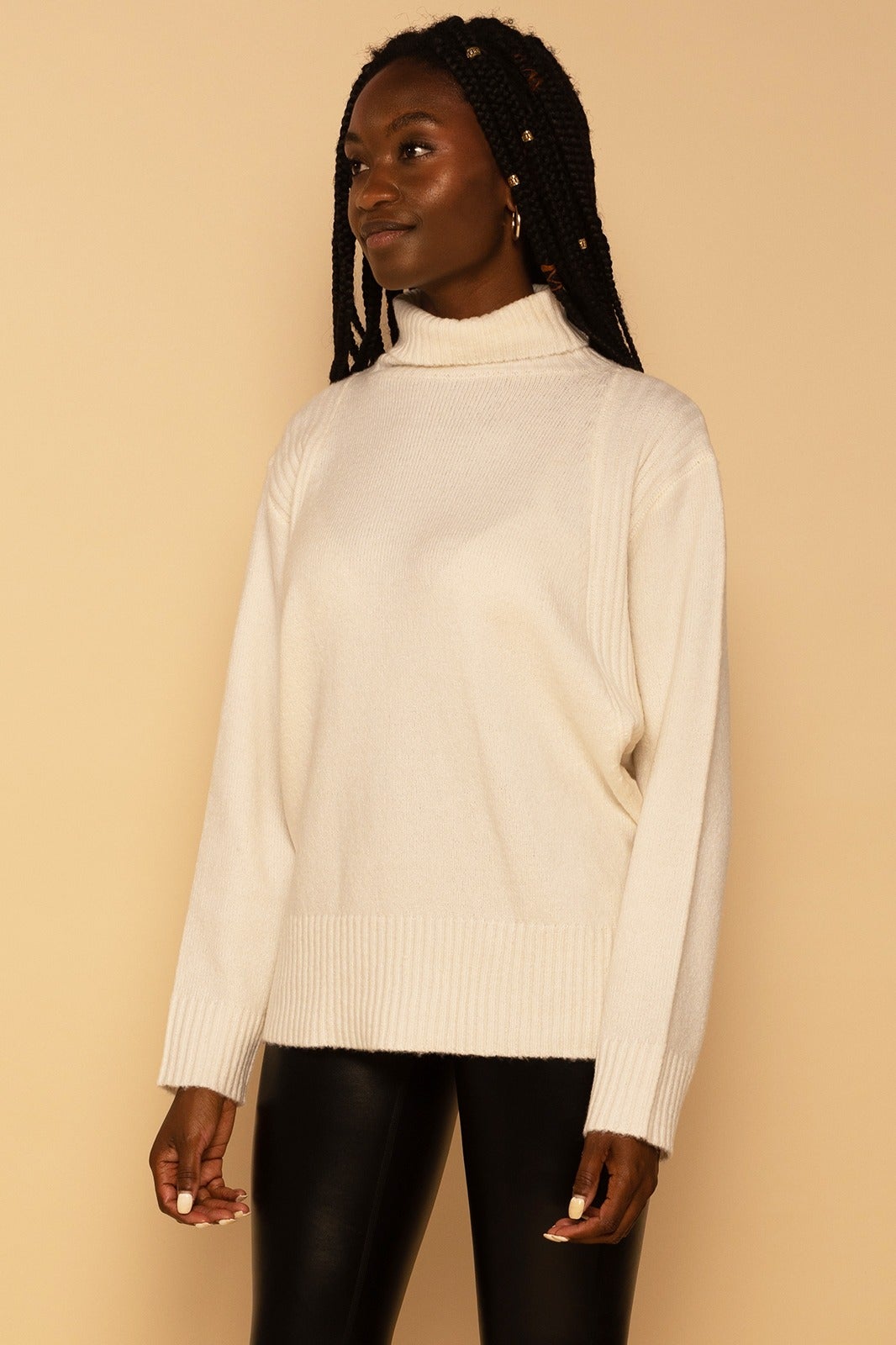 Oversized Cream Turtleneck Knit Sweater