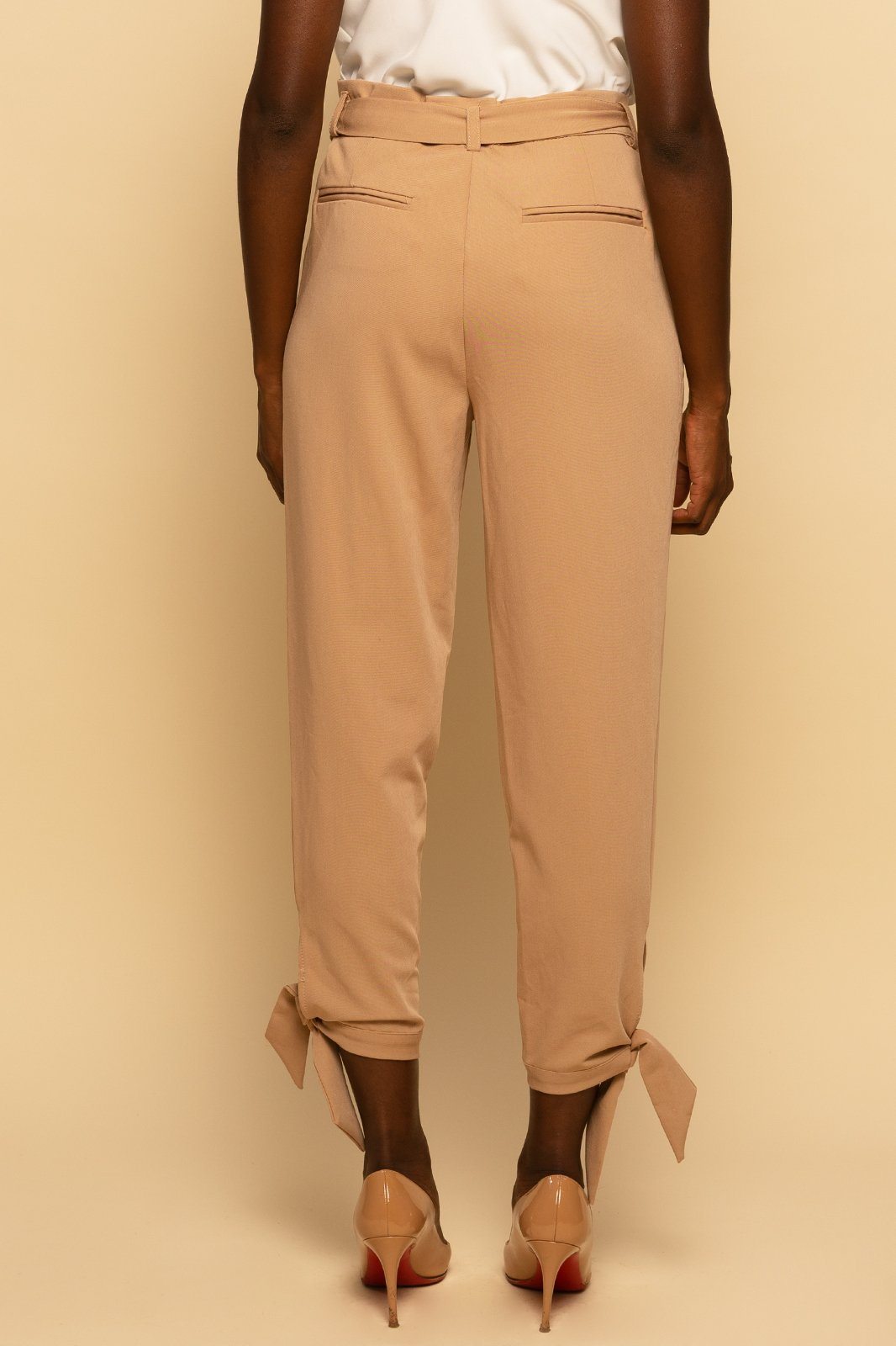 Paperbag Waist Belted Ankle Tie Beige Pant