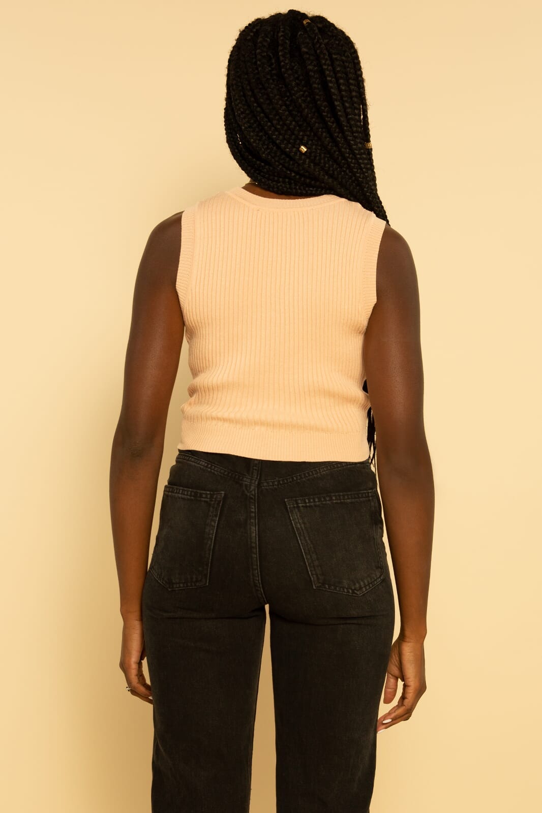 Peach Sleeveless Cropped Ribbed Sweater Knit Top