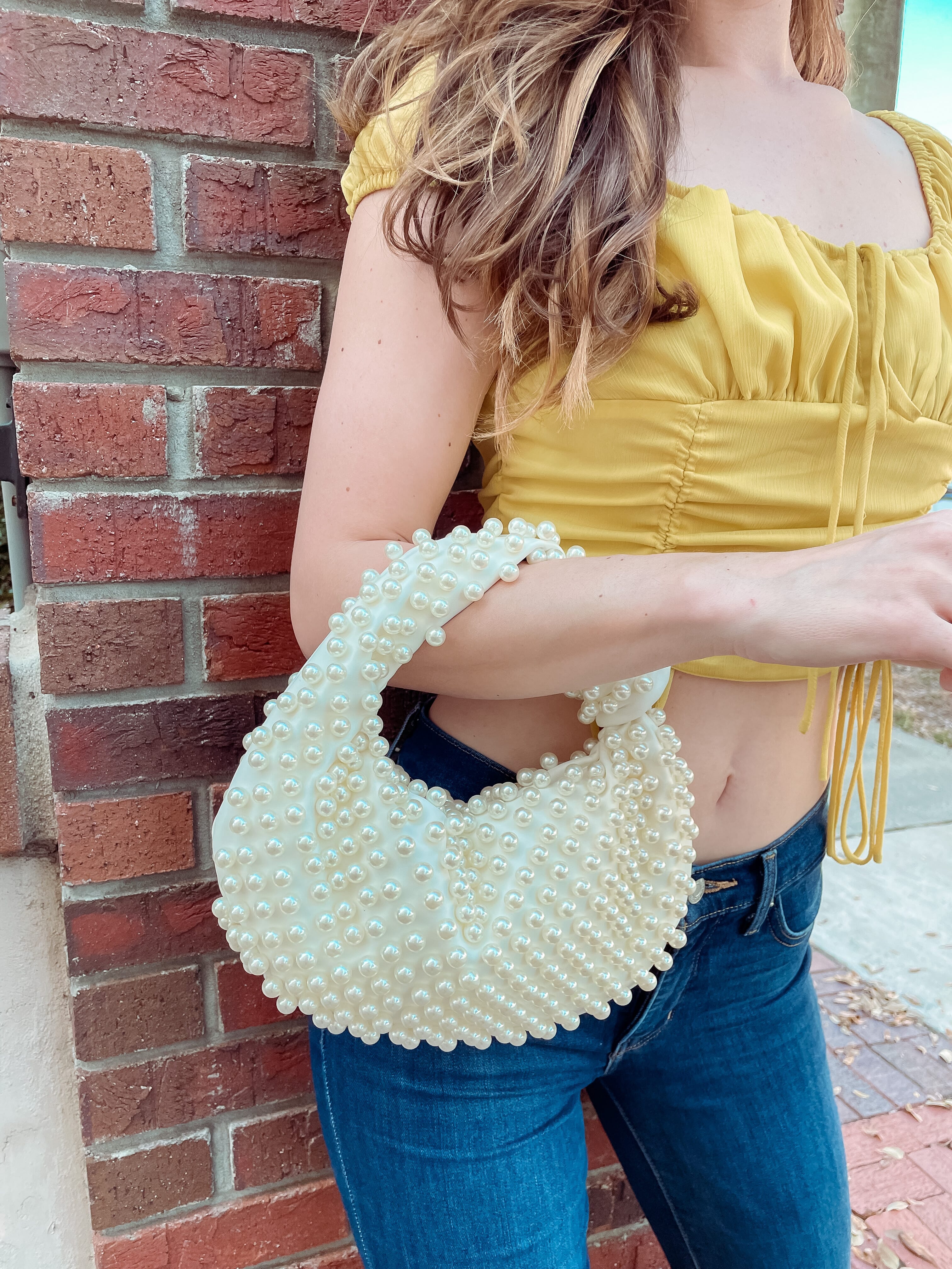 Pearl Pave Ivory Knotted Hobo Clutch Bag