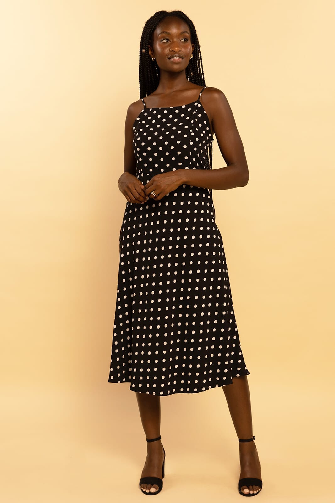 Pretty in Polka Dots Sleeveless Strappy Midi Dress