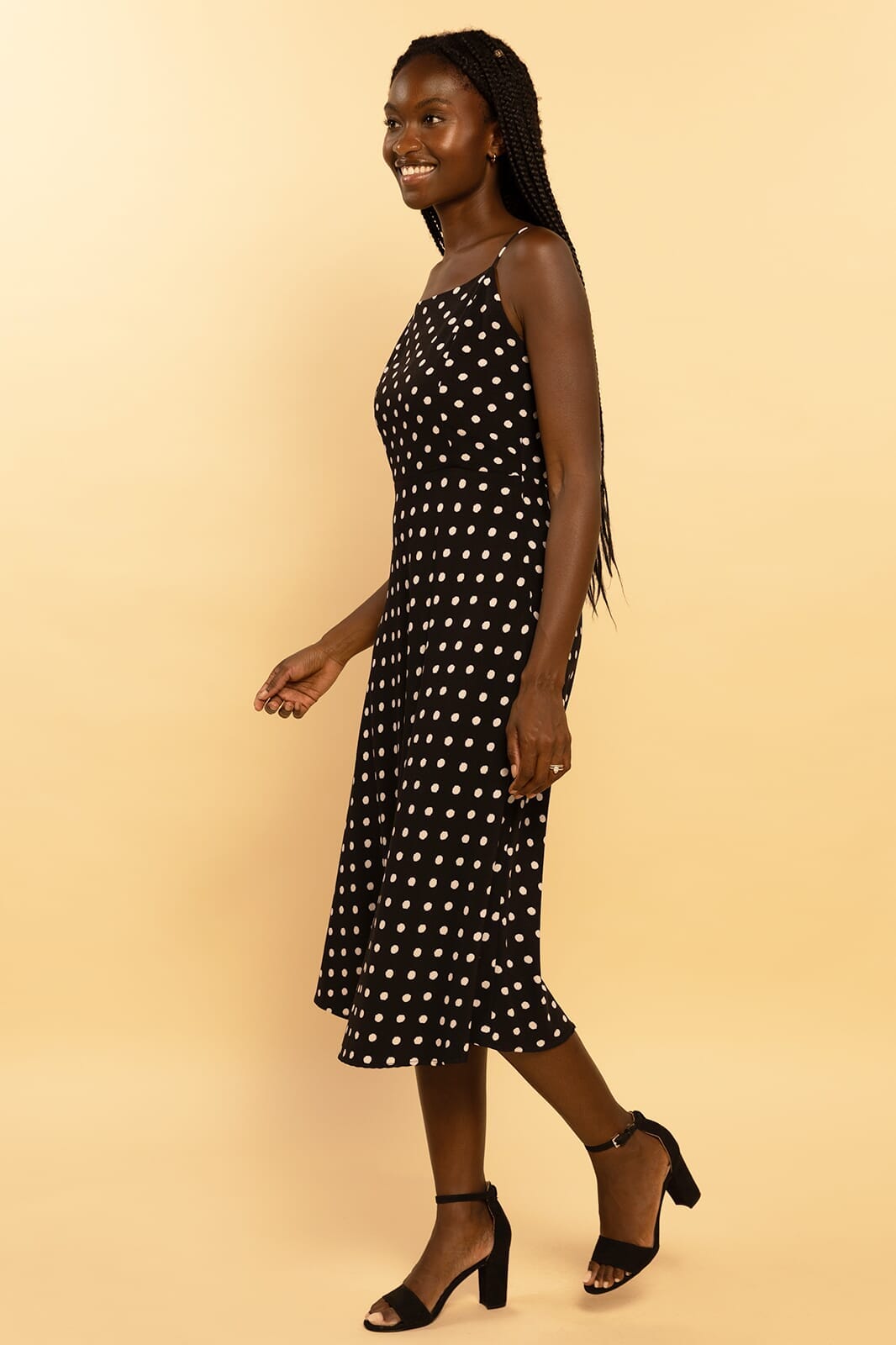 Pretty in Polka Dots Sleeveless Strappy Midi Dress