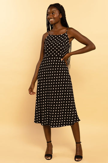 Pretty in Polka Dots Sleeveless Strappy Midi Dress