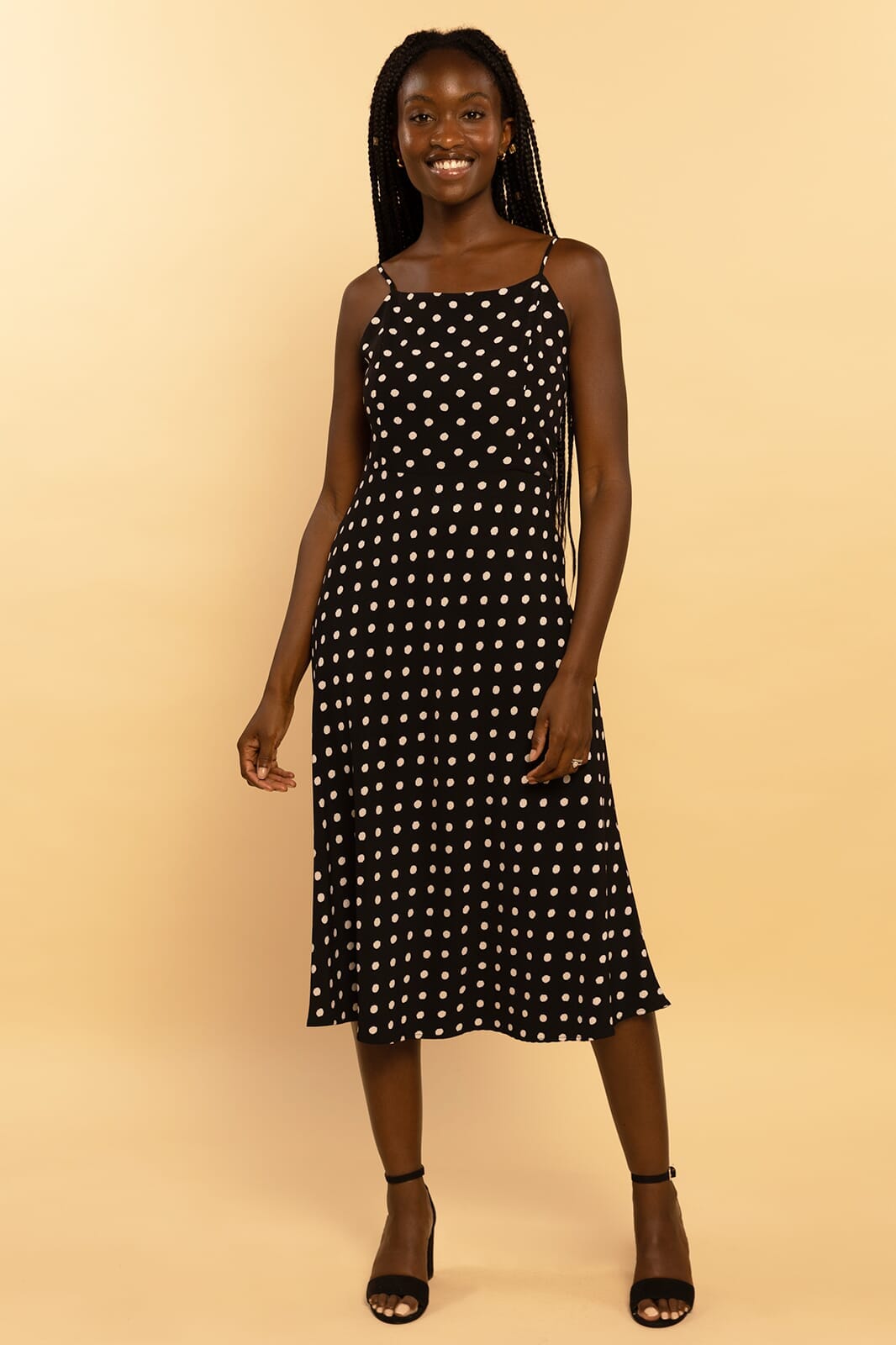 Pretty in Polka Dots Sleeveless Strappy Midi Dress