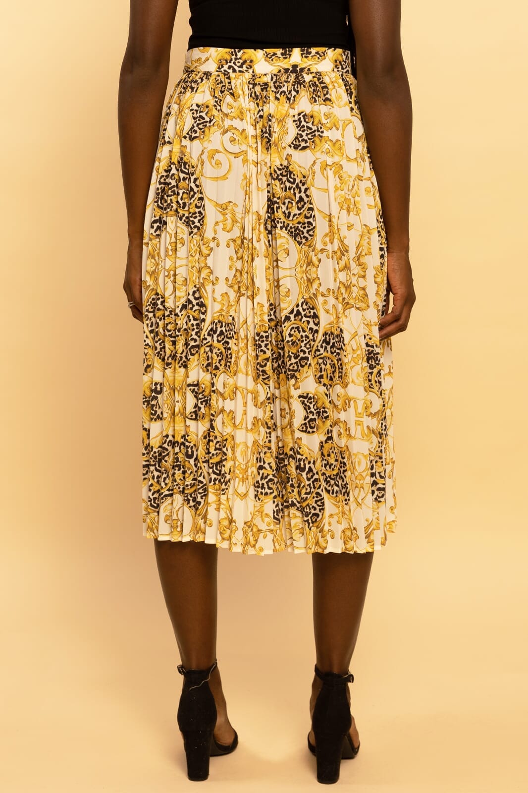 Printed Baroque Pleated Midi Skirt