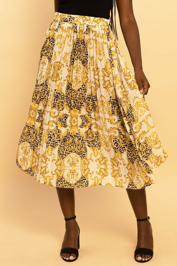 Printed Baroque Pleated Midi Skirt