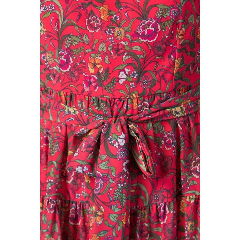 Red Floral Print Mock Neck Mini Dress