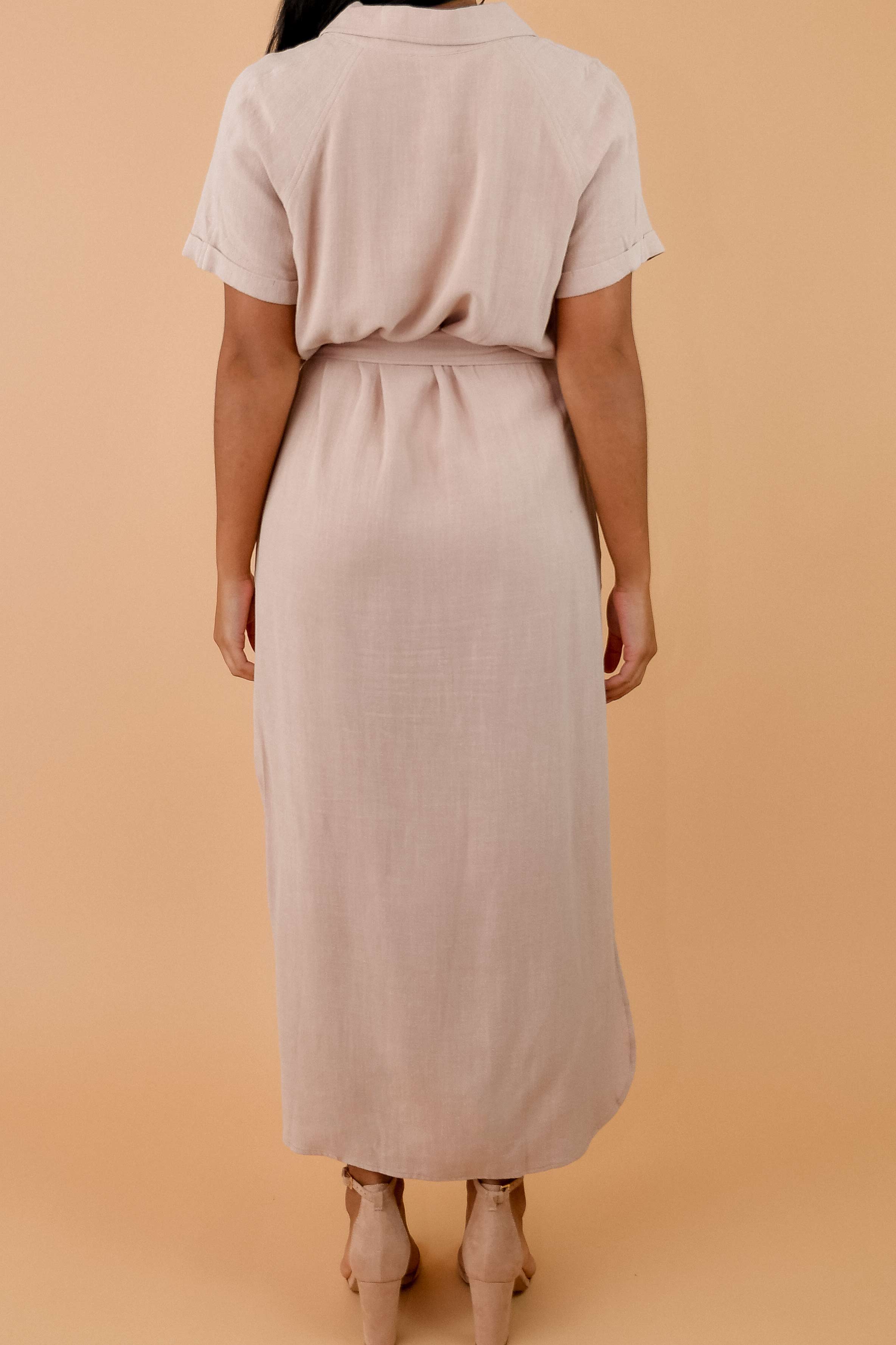 Relaxed Linen Belted Side Slit Shirt Dress