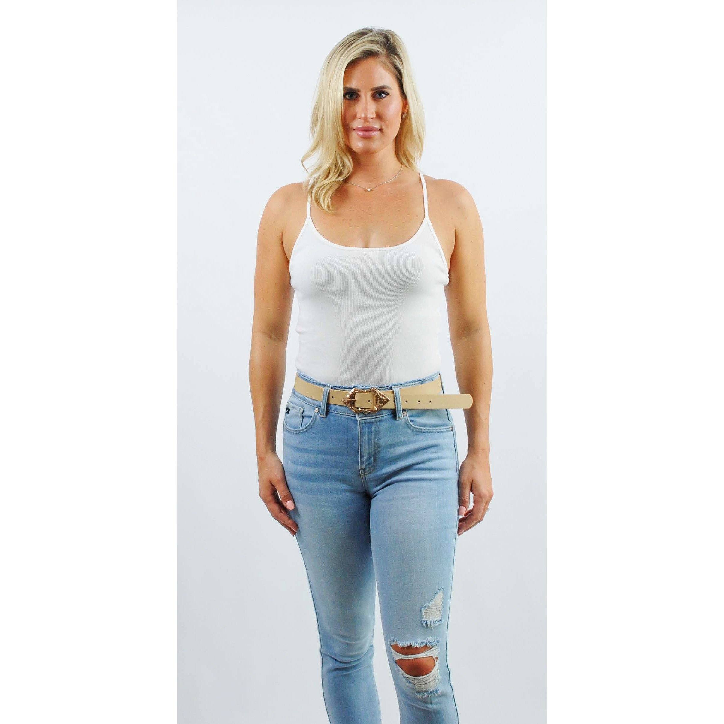Ribbed Scoop Neck White Cami Tank