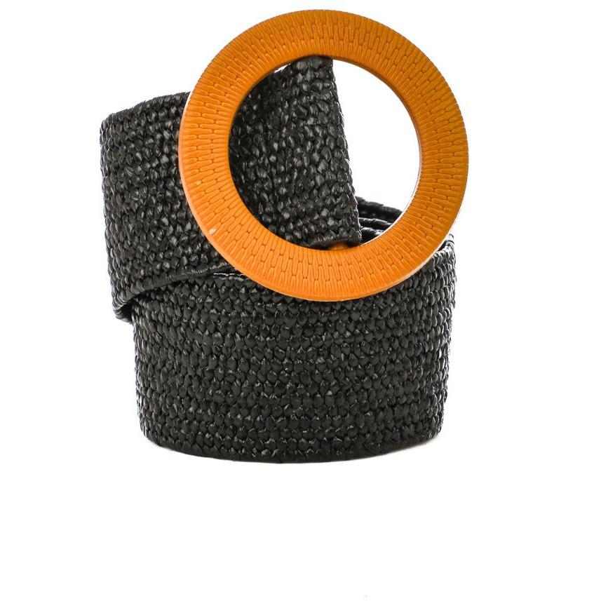 Rio Straw Raffia Woven Belt - Black