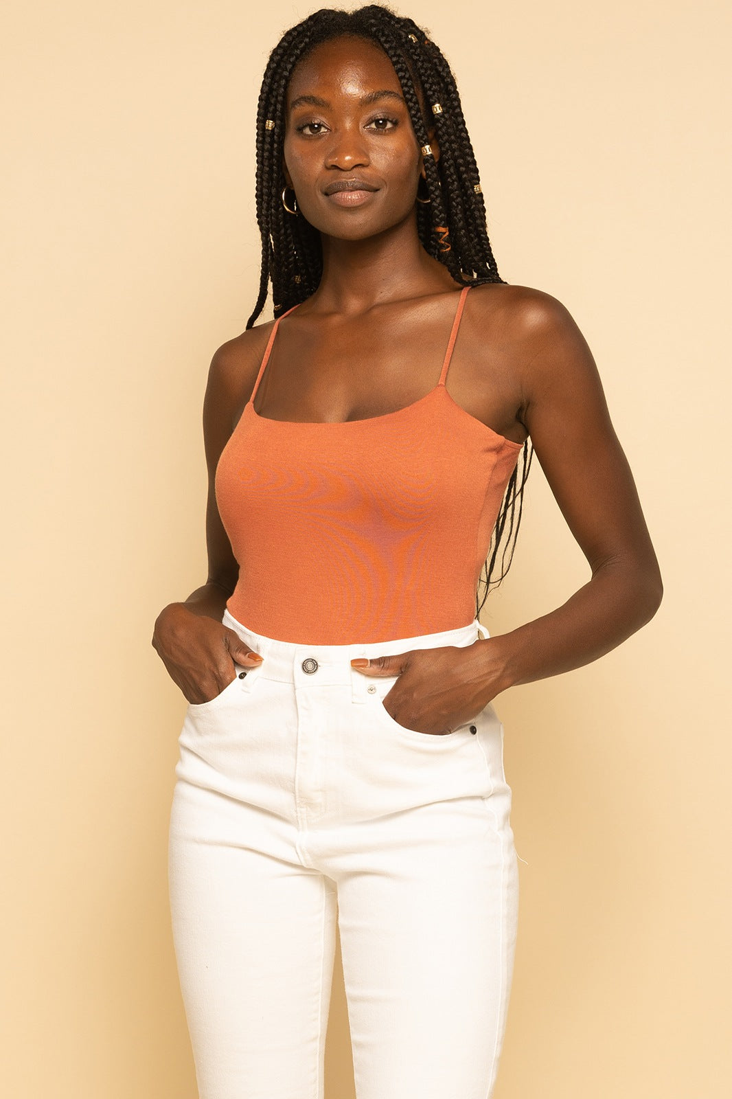 Rust Strappy Cami Square Neck Bodysuit