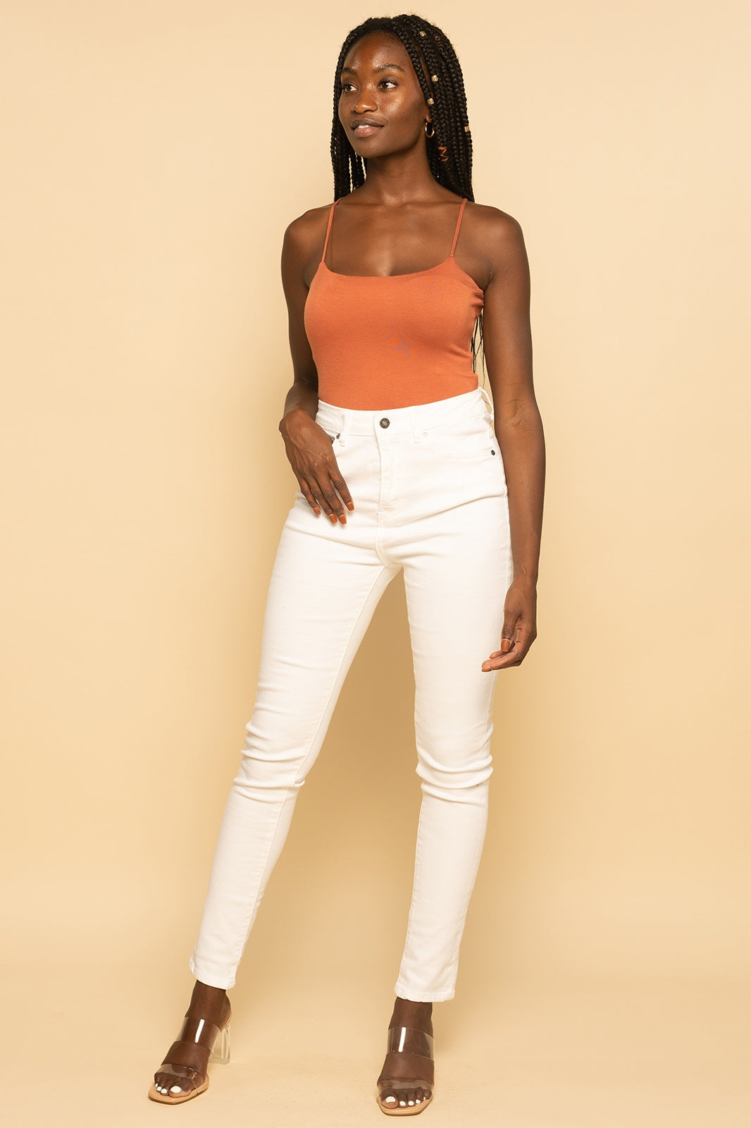 Rust Strappy Cami Square Neck Bodysuit